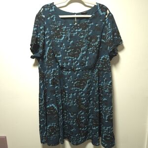 Torrid Turquoise Floral Dress Size 26 Shoulder Cutout Flowers